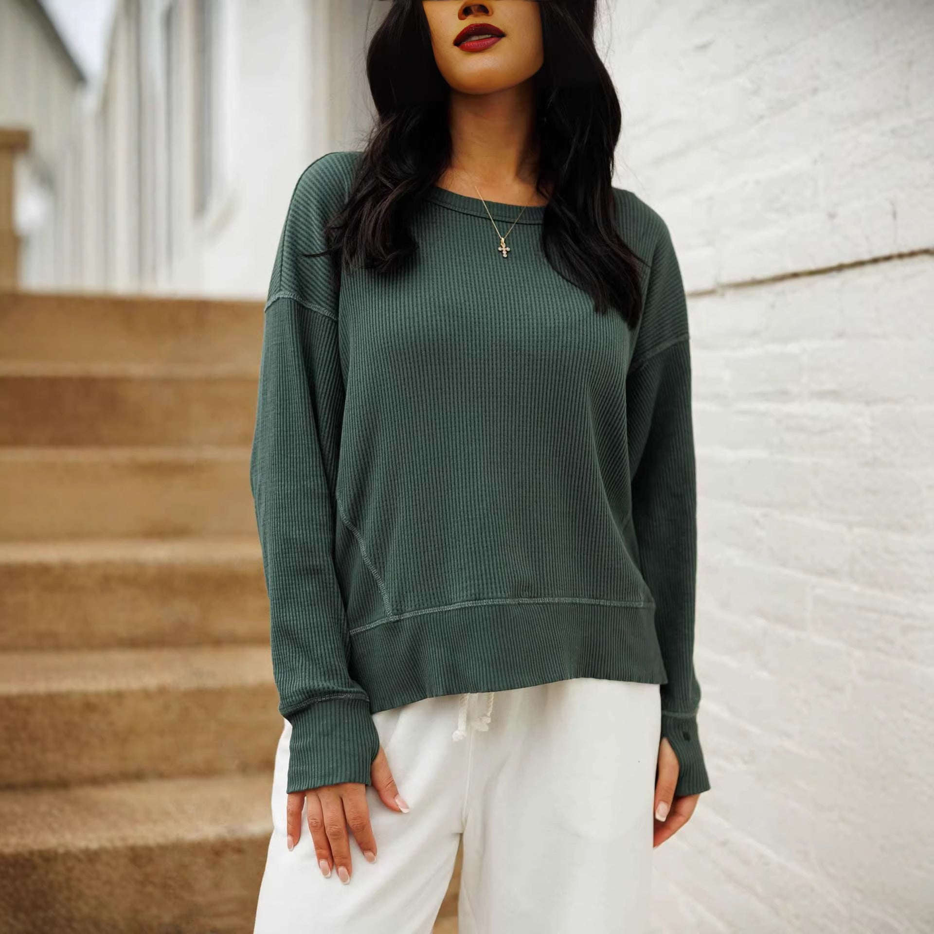 Damen Rippstrick Pullover Lässig Norvielle - Norvielle