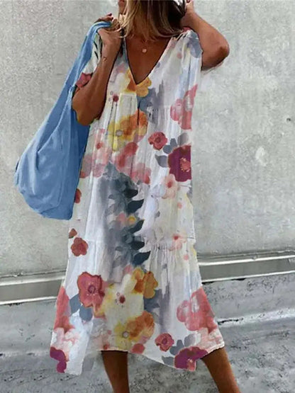 Damen Sommerkleid V-Ausschnitt Volle Rock