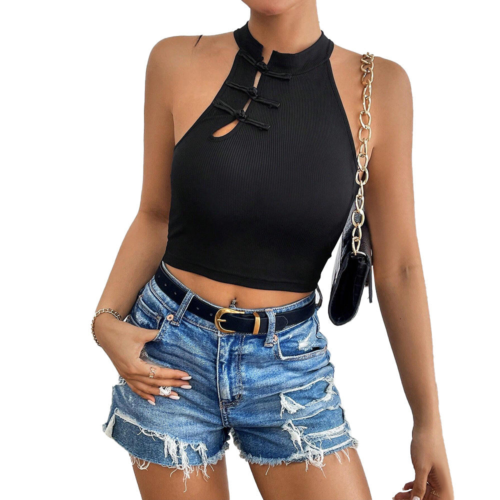 Damen Crop- Hochkragen Knopfleiste Norvielle