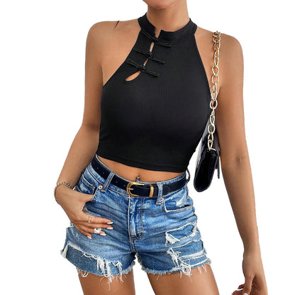 Damen Crop- Hochkragen Knopfleiste Norvielle