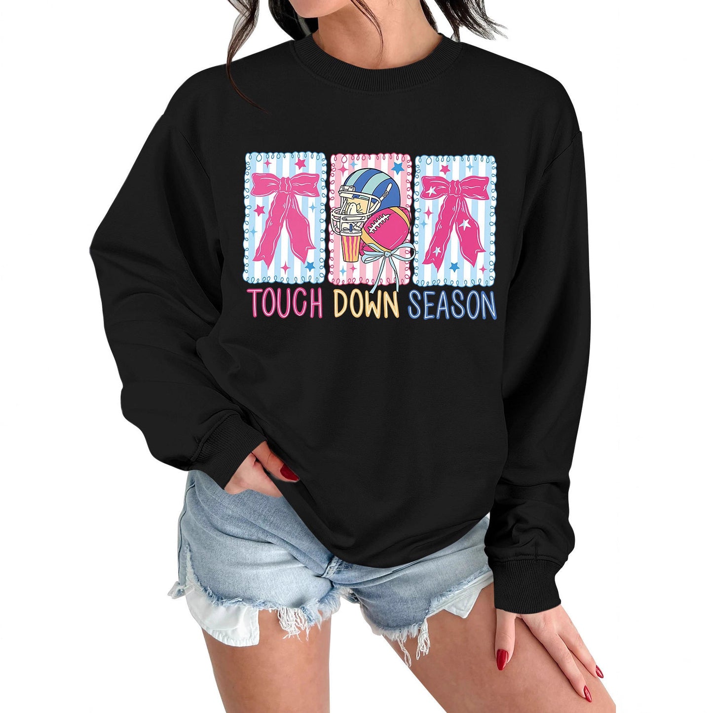 Damen Sweatshirt Football Motiv Lässig Grün