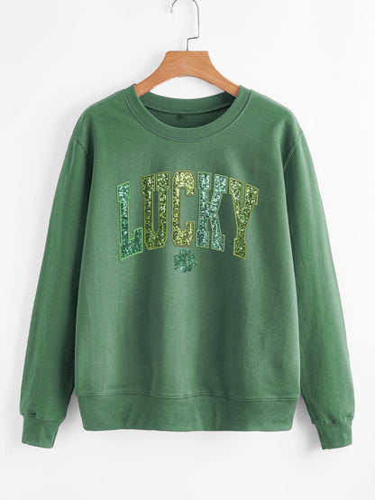 Damen Sweatshirt Glitzernd Kleeblattmotiv Norvielle