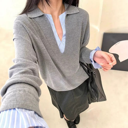 Damen Pullover mit Hemdkragen Norvielle