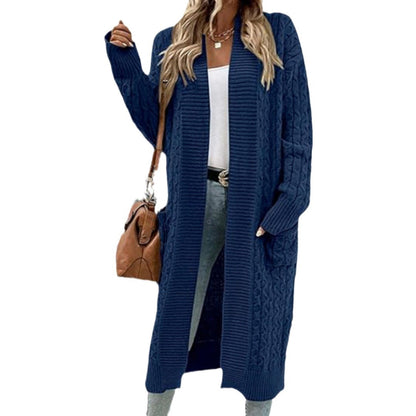Damen Grobstrick Cardigan Offenes Design Mit Taschen Beige