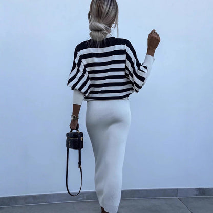 Damen Set mit Streifen Oberteil und Langer Hose