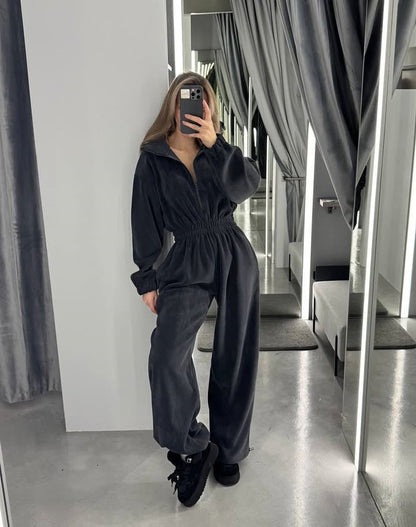 Damen Fleece-Overall Hochkragen Elastischer Bund