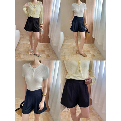 Damen Shorts-Set mit Schlitzen Hochtailliert Norvielle