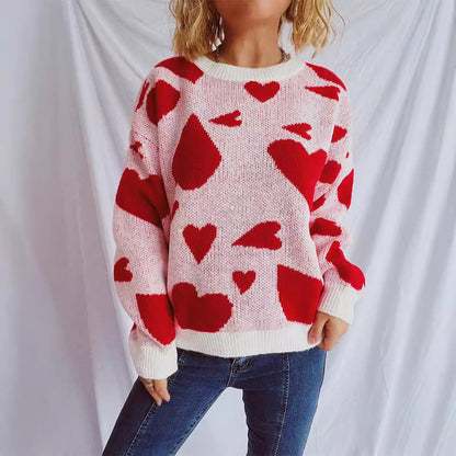 Damen Pullover Herzmuster Weitschnitt Norvielle