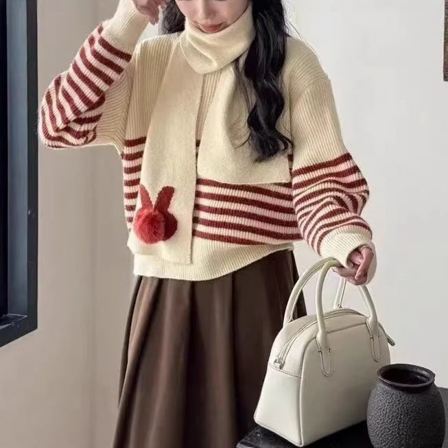 Damen Strickpullover Mit Hohem Kragen Auffällige Streifen Norvielle