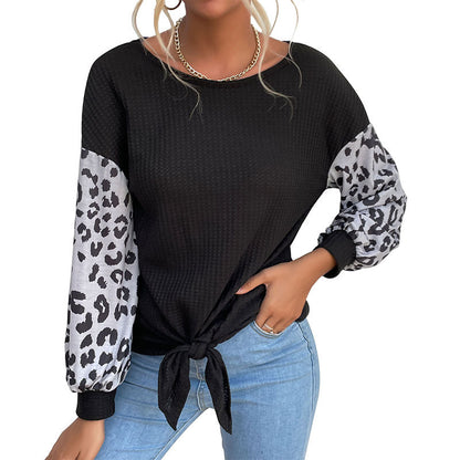 Damen Langarmshirt mit Knoten-Detail Tiermuster Ärmel Norvielle