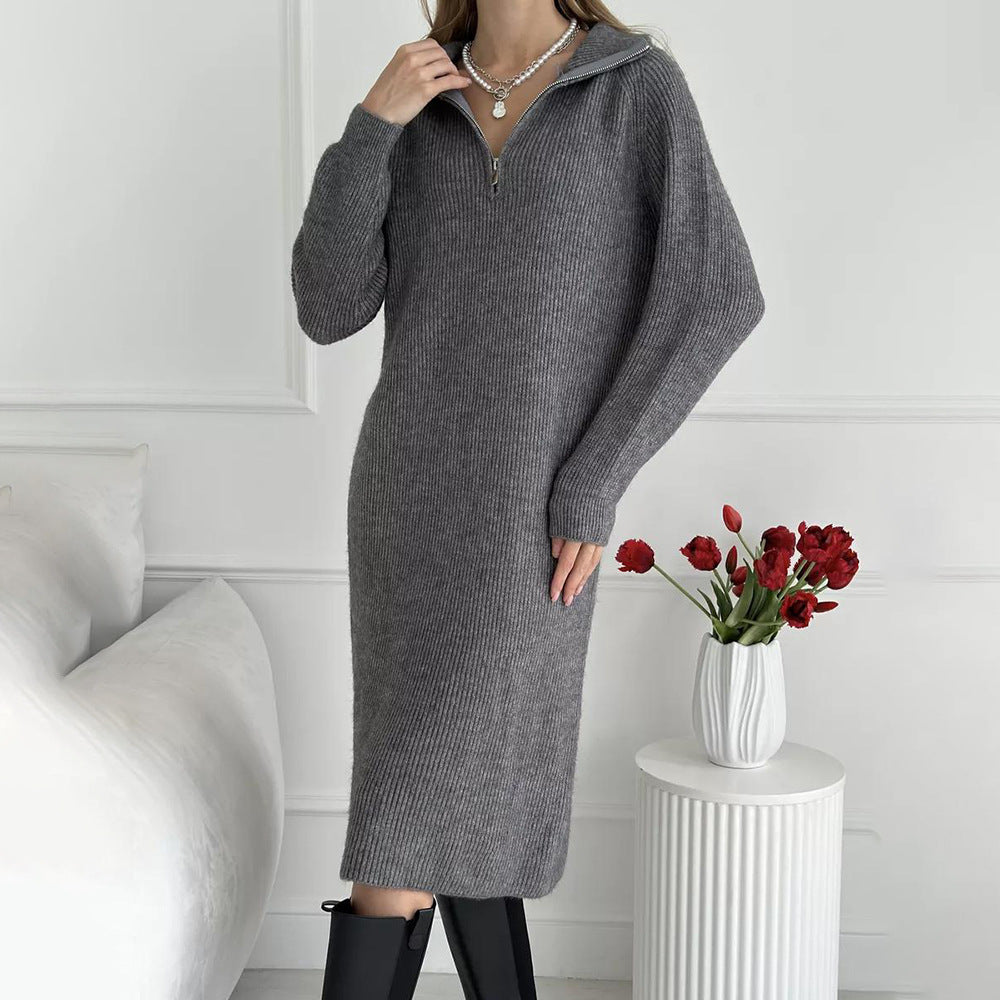 Damen Strickkleid Stehkragen Reißverschluss Norvielle