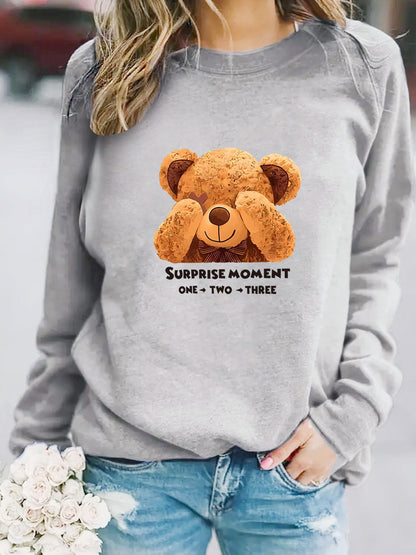 Damen Sweatshirt Bärenmotiv Baumwolle Weiß