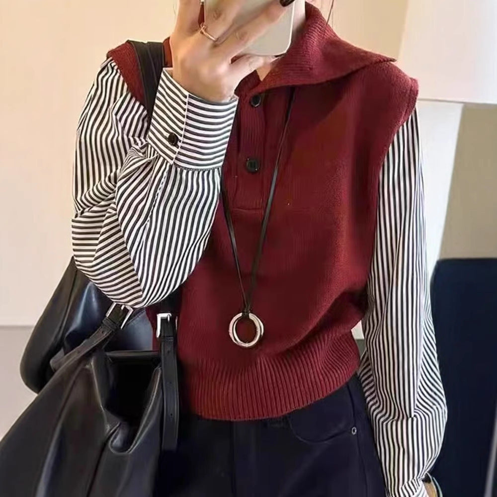 Damen Pullover Hochkragen Knopf details Norvielle