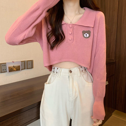 Damen Pullover Einhorn Motiv Knopfverschluss