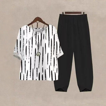 Damen Freizeit Set mit gestreiftem Oberteil und bequemen Hosen - Norvielle