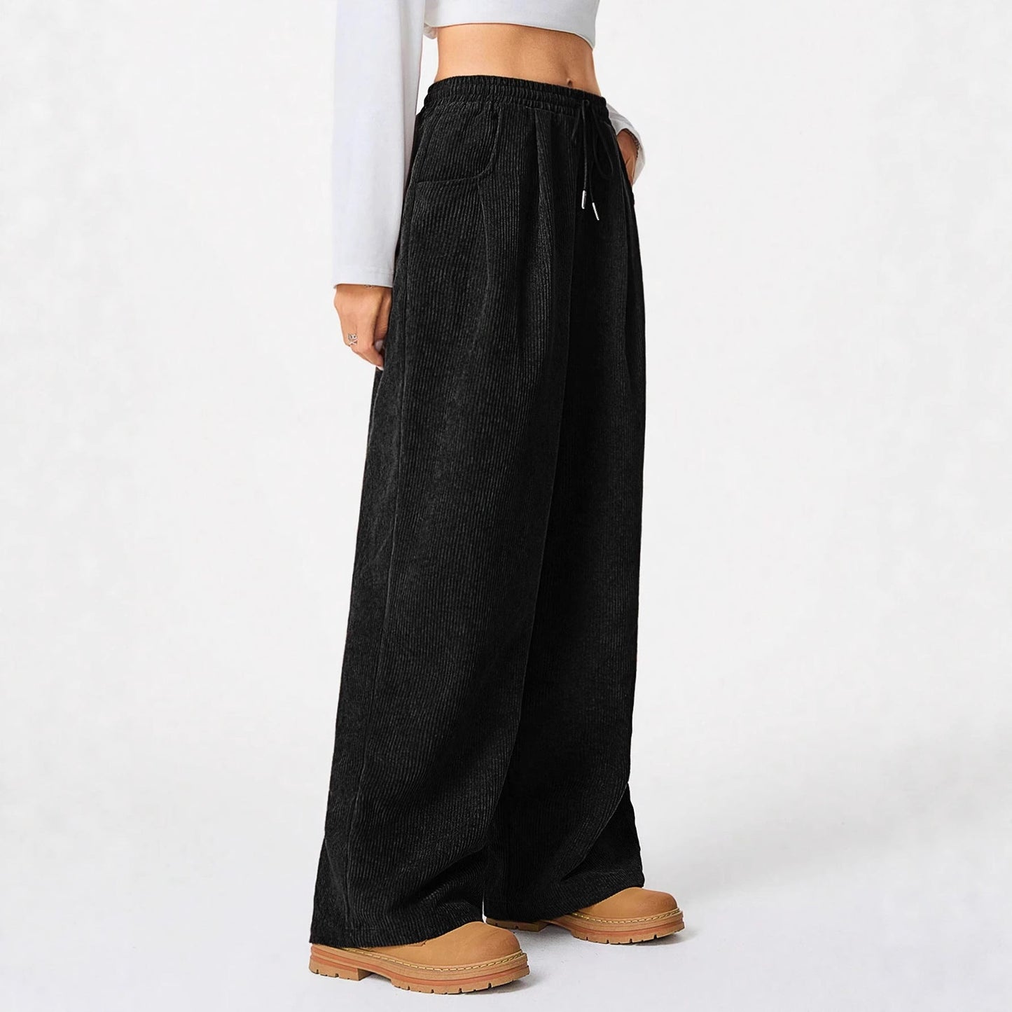 Damen Cordhose Weit Elastischer Bund