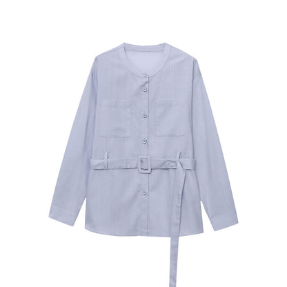 Damen Bluse mit Gürtel und Taschen Norvielle