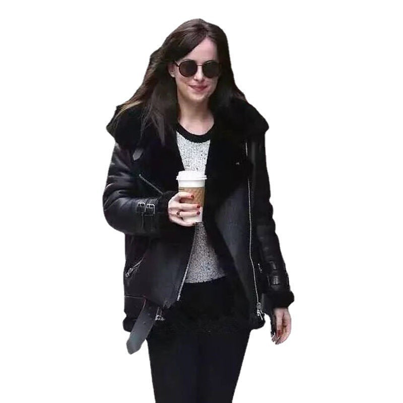 Damen Kunstlederjacke Abnehmbares Innenfutter