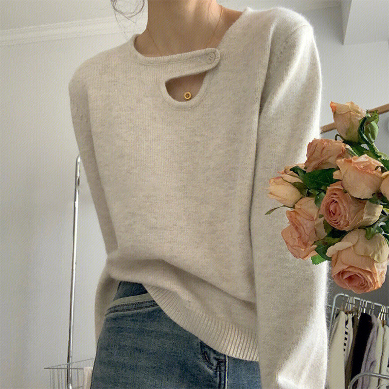 Damen Pullover Lässiger Schnitt Mit Knopfdetail Beige