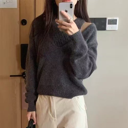 Damen Pullover V-Ausschnitt Ribstruktur Norvielle