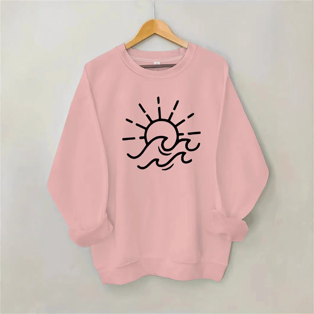 Damen Sweatshirt Sonnen- und Wellenmotiv Baumwolle Norvielle