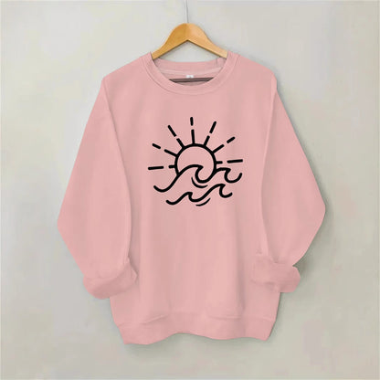Damen Sweatshirt Sonnen- und Wellenmotiv Baumwolle Norvielle