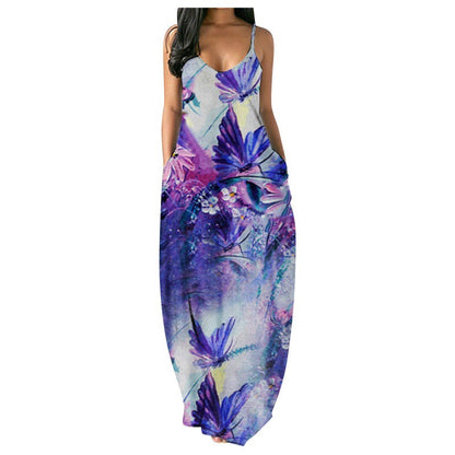 Damen Maxikleid Tie-Dye Muster V-Ausschnitt