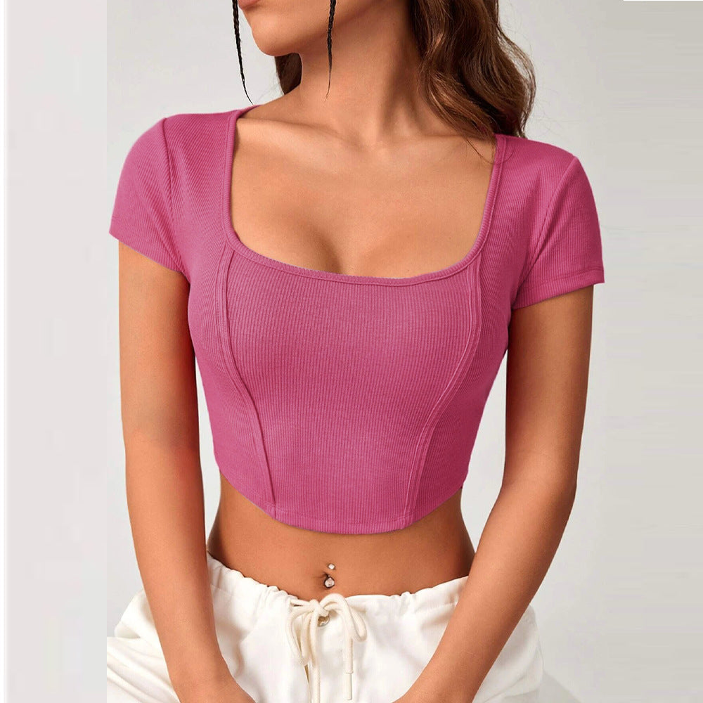 Damen Cropped Quadratischer Ausschnitt Rippstruktur Norvielle - Norvielle