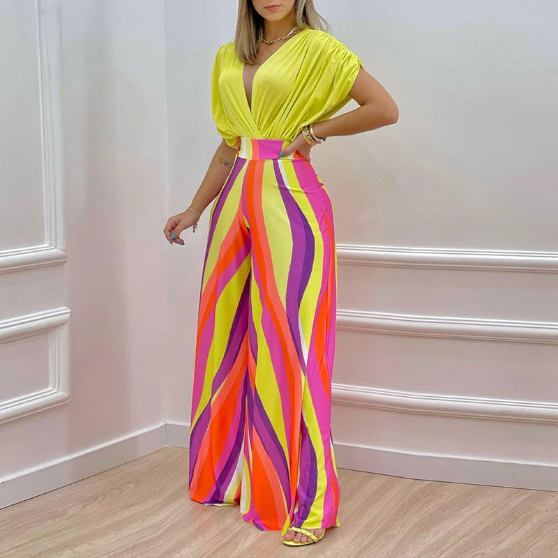 Damen Jumpsuit V-Ausschnitt Weitbein Norvielle