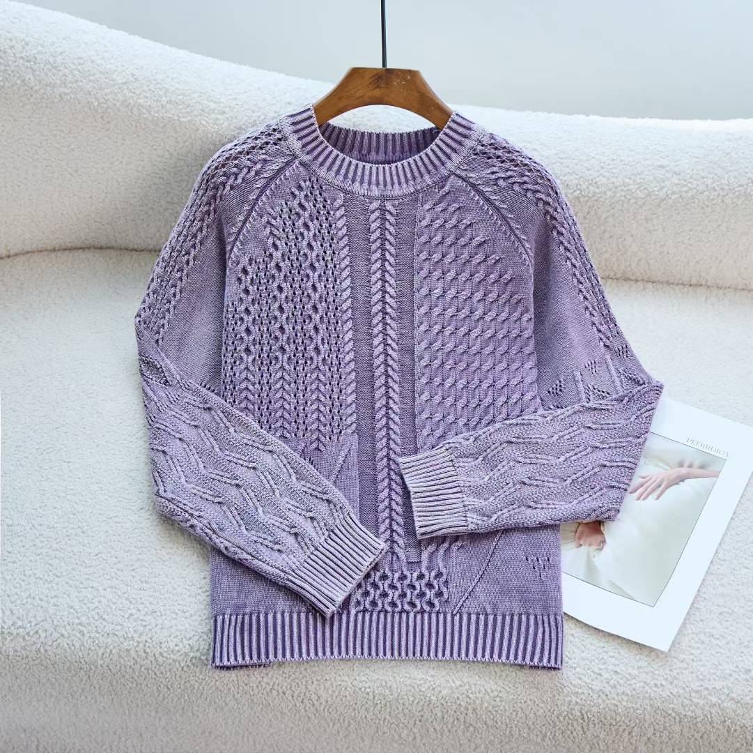 Damen Pullover Strukturiertes Zopf-Design Rundhals Norvielle