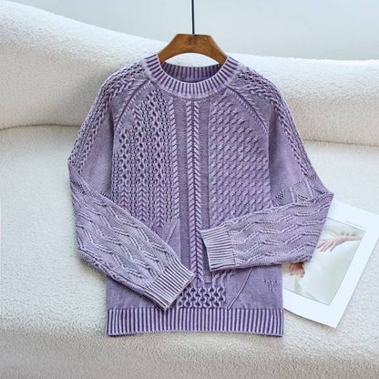 Damen Pullover Strukturiertes Zopf-Design Rundhals Norvielle
