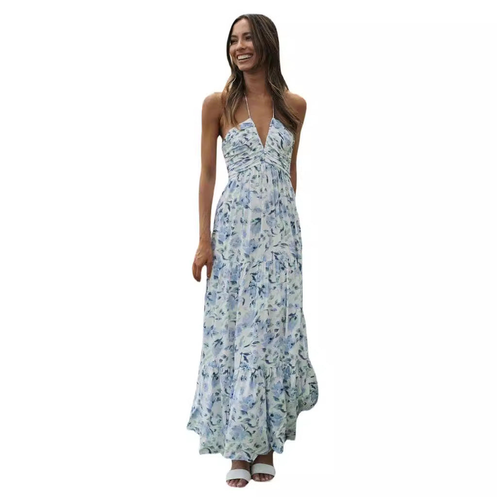 Damen Maxikleid Blumendruck Verstellbare Träger Norvielle