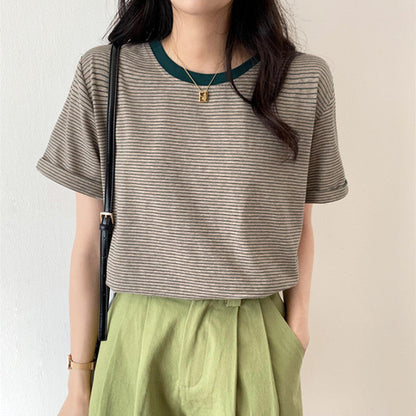 Damen T-Shirt Streifen Rundhals Bequem