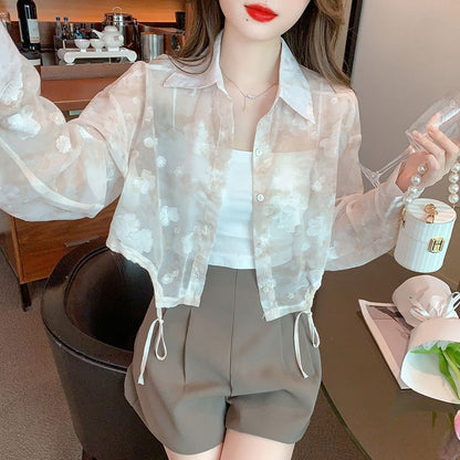 Damen Bluse Transparent Floral Design