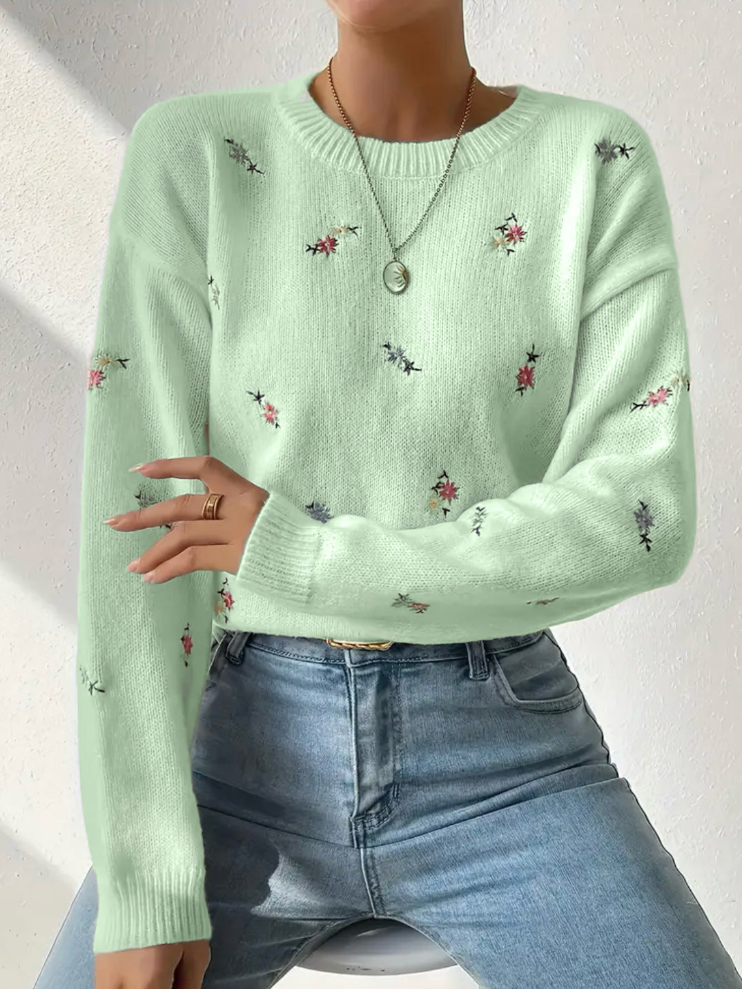 Damen Pulli Floral Stickerei Lässig Norvielle