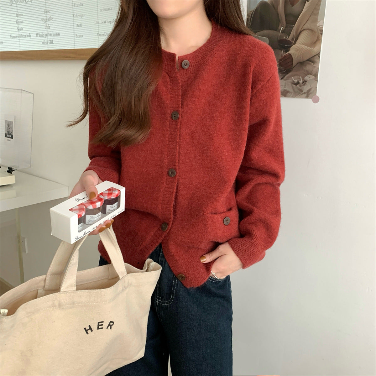 Damen Strickcardigan mit Taschen und Knopfverschluss Norvielle