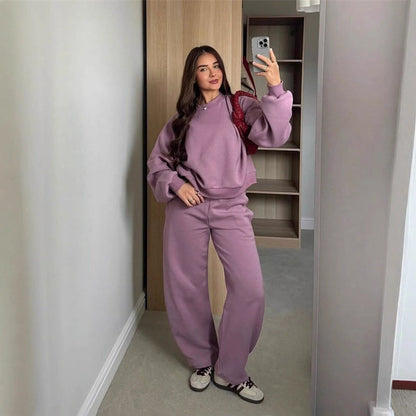 Damen Cropped Sweatshirt Set mit weiten Jogginghosen Norvielle