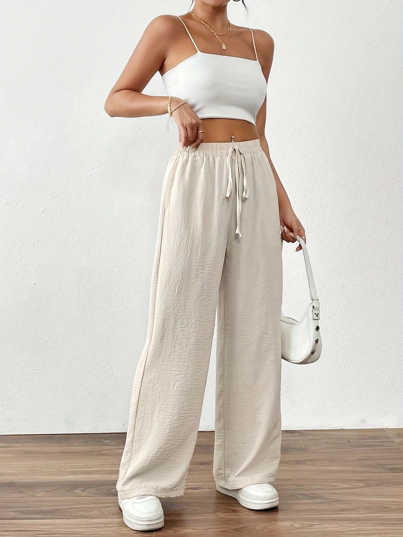 Damen Chiffon-Hose Weite Elastischer Bund