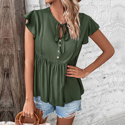 Damen Bluse Rüschendetails Knopfverschluss Norvielle