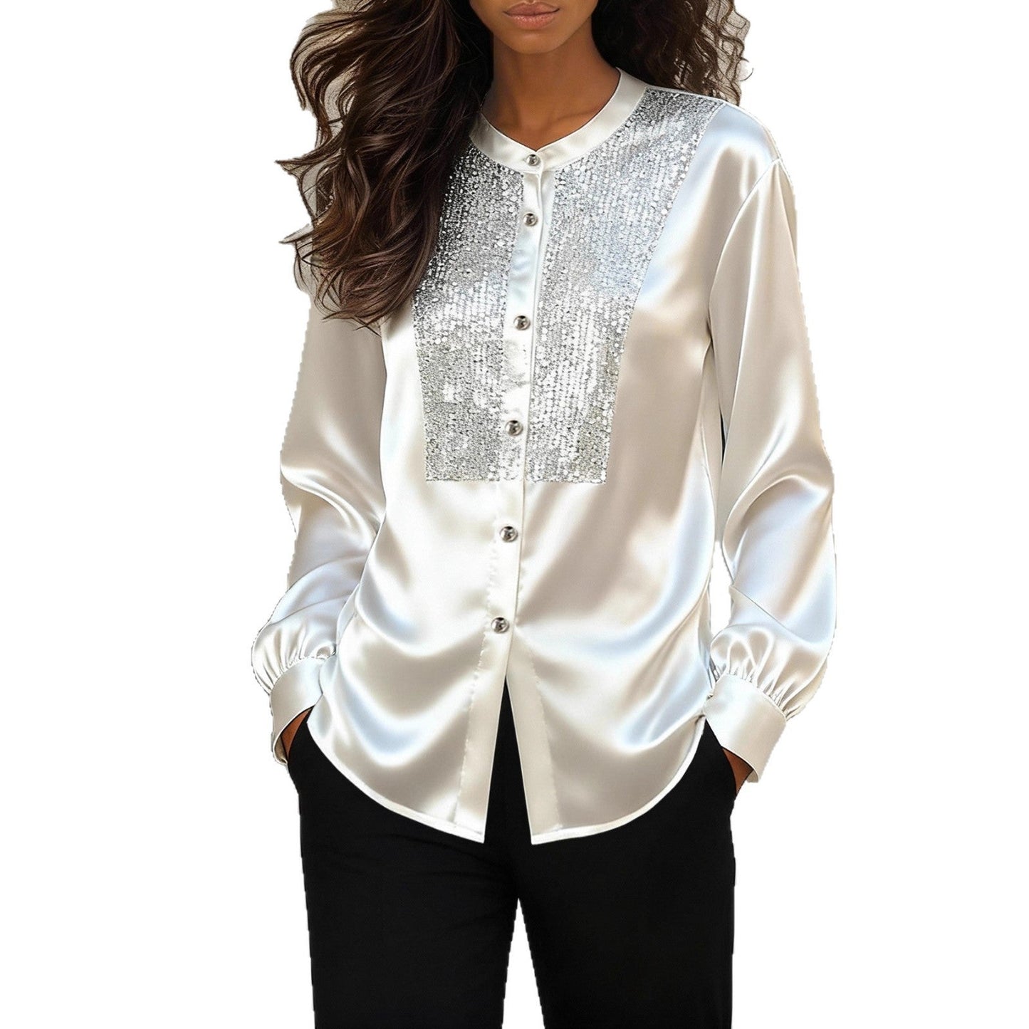 Damen Satinbluse mit Paillettenbesatz Norvielle