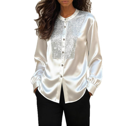 Damen Satinbluse mit Paillettenbesatz Norvielle