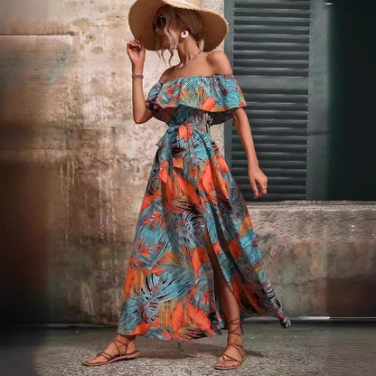 Damen Maxikleid Off-Shoulder Design Tiefes Dekolleté