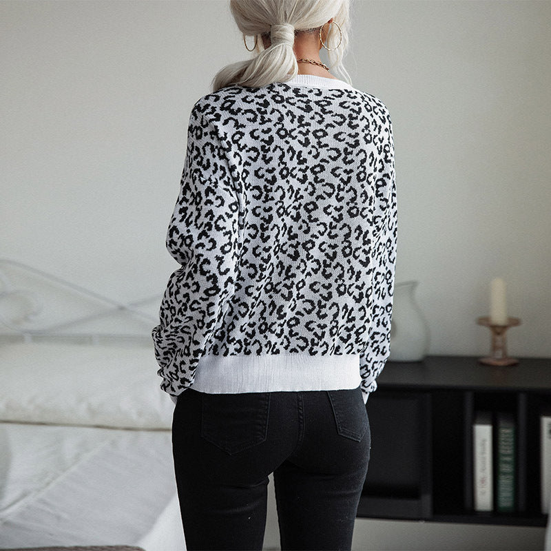 Damen Pullover Leopardenmuster Breite Bündchen Norvielle