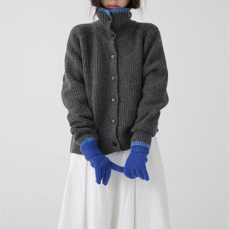 Damen Strickjacke Stehkragen Dekorative Knöpfe Norvielle