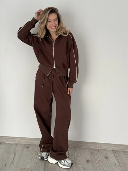 Damen Jogginganzug-Set mit Reißverschlüssen und Kontrastnähten