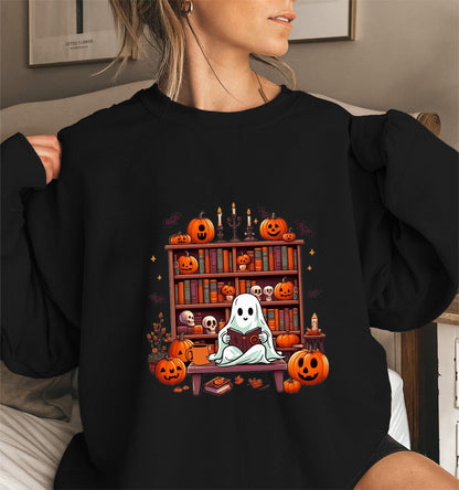 Damen Sweatshirt Herbst Grusel Motiv Puffärmel