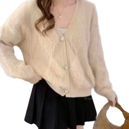 Damen Strickjacke Flauschig mit Knöpfen Norvielle