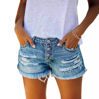 Damen Destroyed Denim Shorts