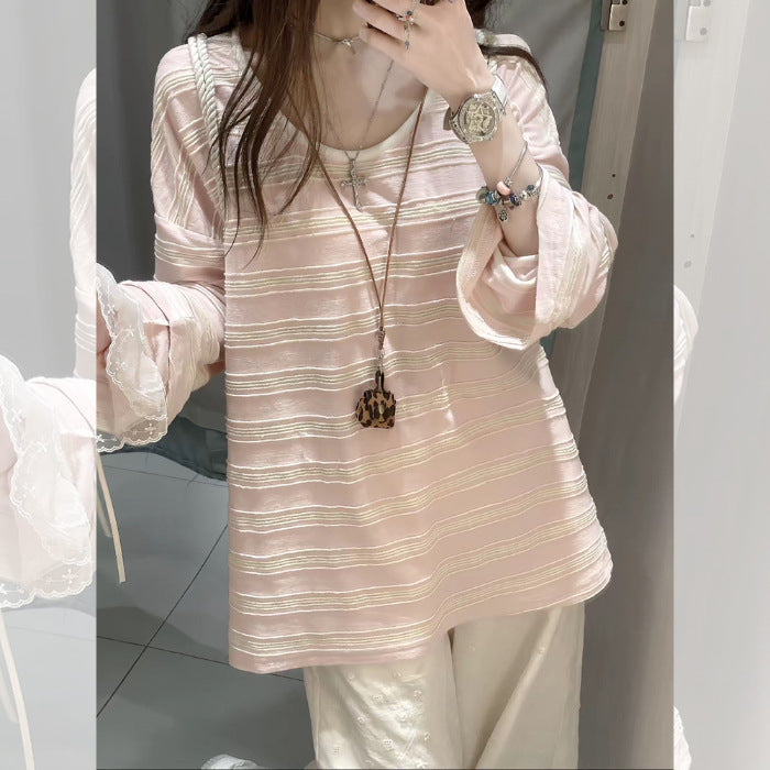 Damen Langarmshirt Lagenlook Elegantes Design Beige