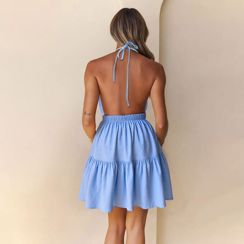 Damen Halterkleid mit Rüschensaum